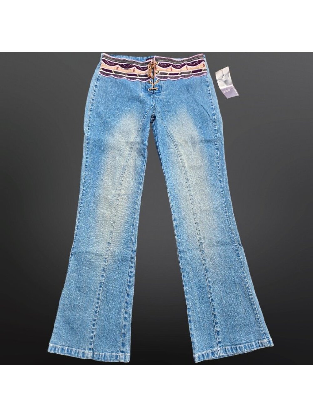Vintage Deadstock Y2K Nevada Lace Up Embroidered Bootcut Flare Jeans Size 5